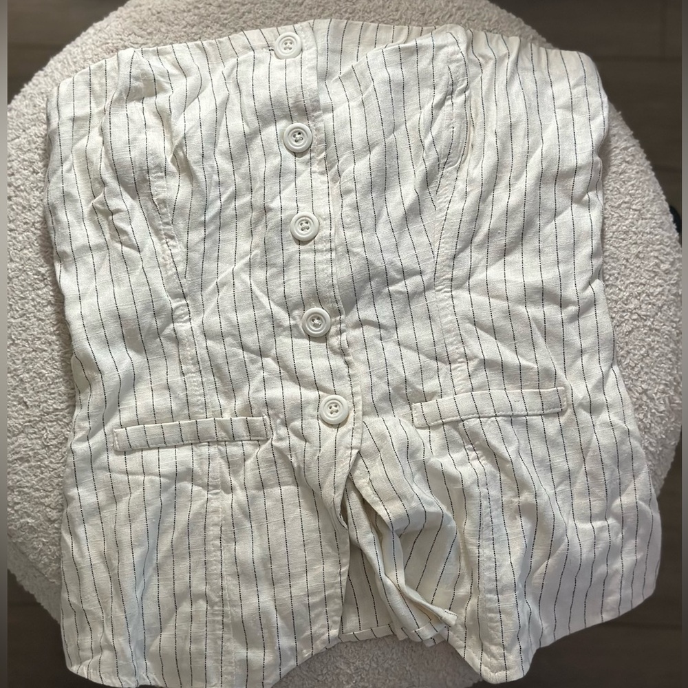 Linen White Pinstripe Button-Up Vest